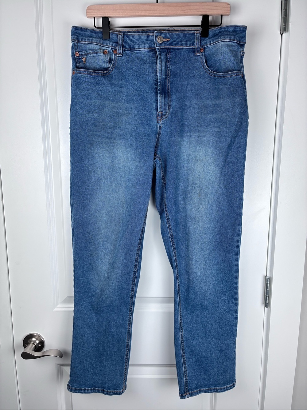Frye Women’s Straight Skinny  Blue Denim Jeans Whiskering Size 12 31